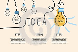 Vector light bulb icons with concept of idea. Original scribble