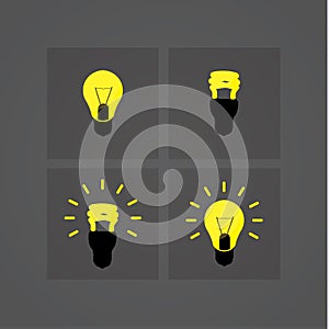 Vector light bulb icons. Four classic symbols for light bulb in