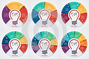 Vector light bulb idea pie chart infographic template for graphs