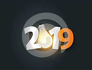 Vector light bulb and number 2019 new year