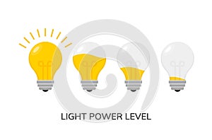 Vector light bulb power level icon isolated. Light lamp symbol electric concept