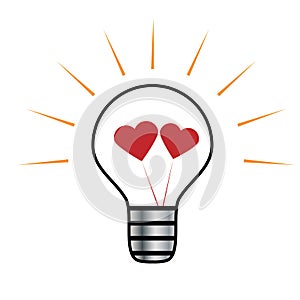 Vector light bulb, symbol of heart ,symbol of innovation