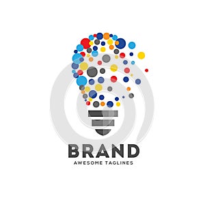 Vector light bulbs with particle dots logo