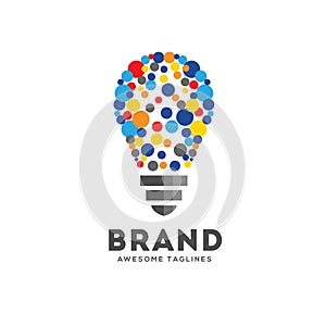 Vector light bulbs with particle dots logo photo