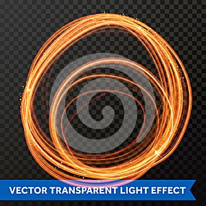Vector light effect of circle line gold swirl. Glowing light fire flare trace.