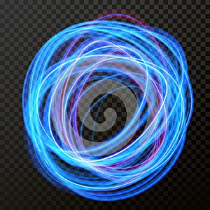 Vector light effect of line circle neon swirl. Glowing light fire flare