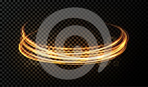 Vector light effect on transparent background. Golden transparent light with dynamic swirl. Glowing light ring