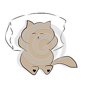 Vector light grey drawing cute overeaten cat lying on the pillow