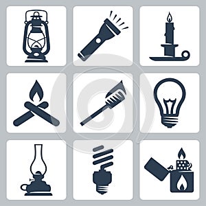 Vector light and lighting appliances icons set