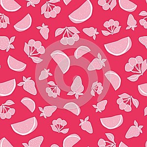 Vector Light red Summer fruits doodle background pattern