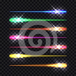 Vector Light Stipes, Motion Light Concept, Colorful Design Elements Collection on Dark Background.