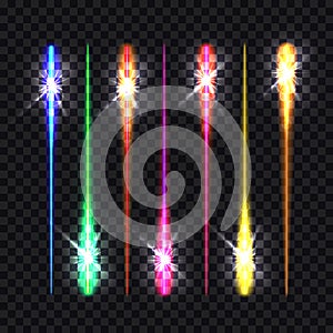 Vector Light Stipes, Motion Lights, Colorful Design Elements Shining on Dark Background.