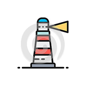 Vector lighthouse, beacon, navigation, seamark flat color line icon.