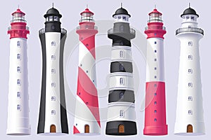 Vector Lighthouse, light house, beacon set