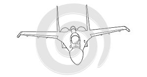 Vector line art airplane design. Military plane black contour outline sketch illustration isolated on white background