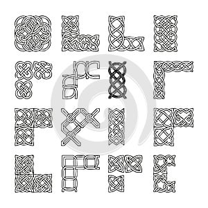 Celtic knot corner borders and square patterns vector set for graphic design