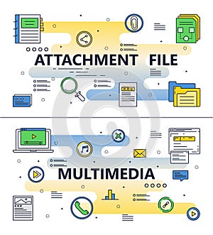 Vector line art file attachment multimedia templates