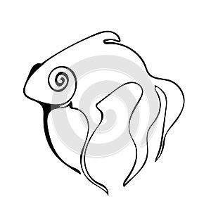 Vector line art illustration with abstract fish.