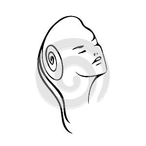 Vector line art illustration with a woman`s face.