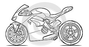 Vector line art motorcycle for concept design. Sport bike black contour sketch illustration isolated on white background