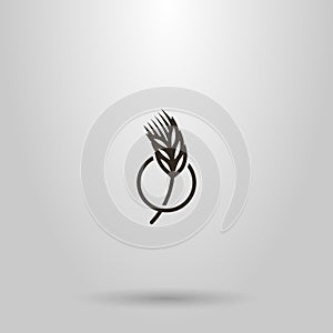 Vector line art sign of a wheat spikelet in a round frame