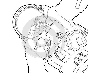 Vector line art spaceman design. Cosmonaut black contour outline sketch illustration isolated on white background