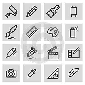 Vector line art tools icons set