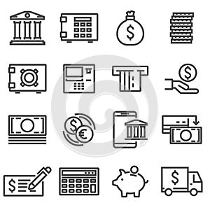 Vector line bank icons set