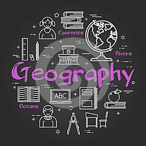 Vector line black round school subject of geography