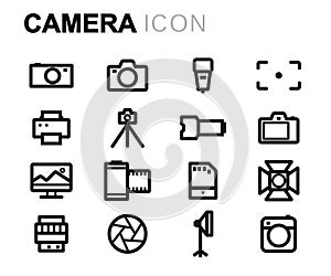 Vector line camera icons set