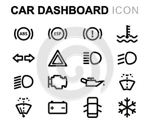 Vector line car dashboard icons set