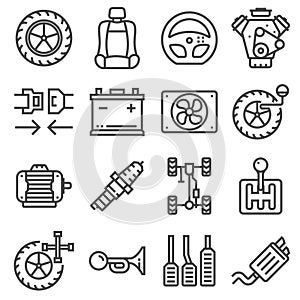 Vector Gray Line Car Parts Icons Set