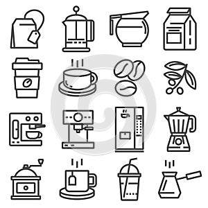 Vector line coffee icons set