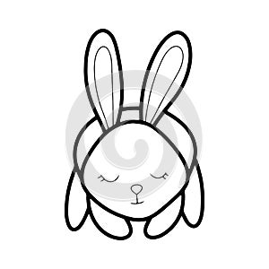 Vector line cute baby bunny isolated illustration.