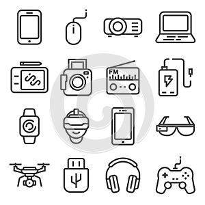 Vector line Devices and gadgets icons set.