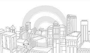 Vector line drawing illustration of a small town center top view.