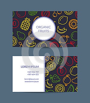 Vector line fruits icons business card isolated