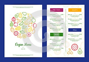 Vector line fruits icons vegan cafe menu