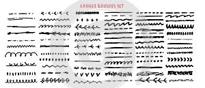 Vector line grunge sketch border set. Hand Drawn Brush pen stroke, pencil devider, black element photo