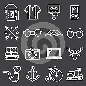 Vector line hipster icons set