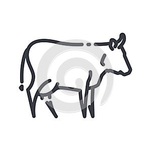 Vector line icon of a cow head side view isolated