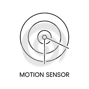 Vector line icon depicting a motion sensor, a device that detects movement and triggers corresponding actions