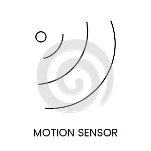 Vector line icon depicting a motion sensor, a device that detects movement and triggers corresponding actions