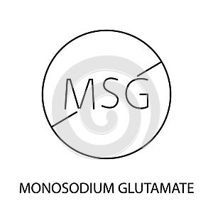 A vector line icon featuring a crossed out monosodium glutamate molecule, indicating the presence of a MSG allergen