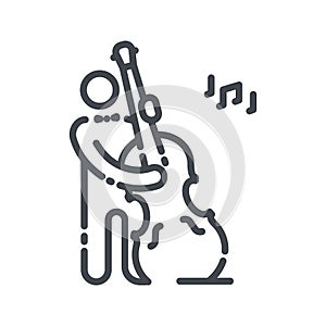 Vector line icon of a musician playing Double bass isolated