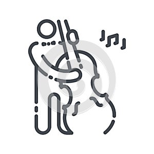 Vector line icon of a musician playing Double bass isolated