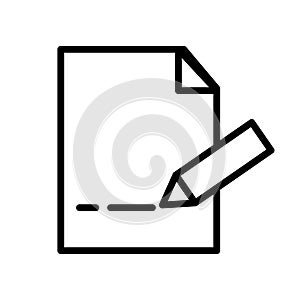 Vector line icon pen write document with pen represents the writing on paper. Illustration business sign shows the symbol for
