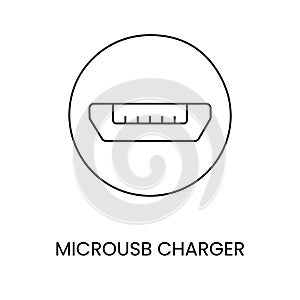 Vector line icon representing a micro USB charger.