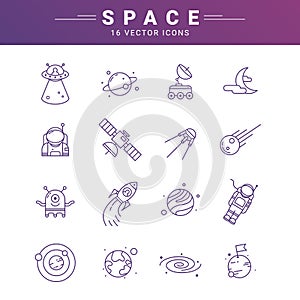 Vector line icon set for astronomy