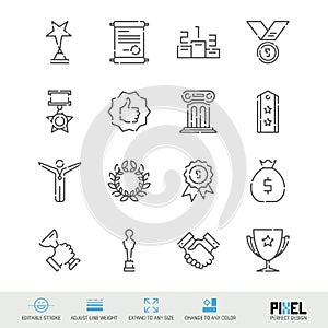 Vector Line Icon Set. Awards Related Linear Icons. Success, Achievment Symbols, Pictograms, Signs